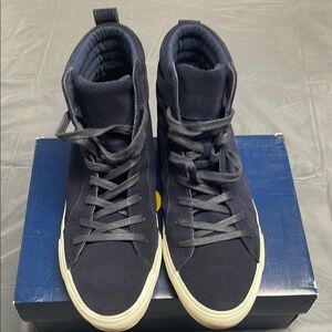 Ralph Lauren Blue High-Top Sneakers with White Soles